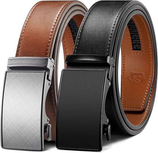 Zitahli Ratchet Belt for Men - 2 Packs Leather Mens belt For Gift Men Dress and Casual,Trim to Fit