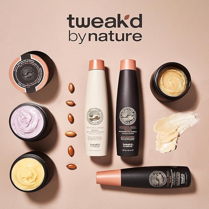 Tweak’d by Nature - Restore Cleansing Damaged Hair Treatment, Sulfate Free Conditioner for Damaged Dry Hair, Shampoo, Detangler, and Intensive Hydrating Solution and Shine Serum (16oz)