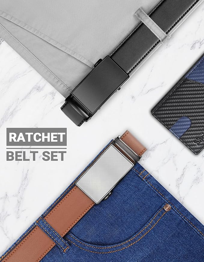 Zitahli Ratchet Belt for Men - 2 Packs Leather Mens belt For Gift Men Dress and Casual,Trim to Fit