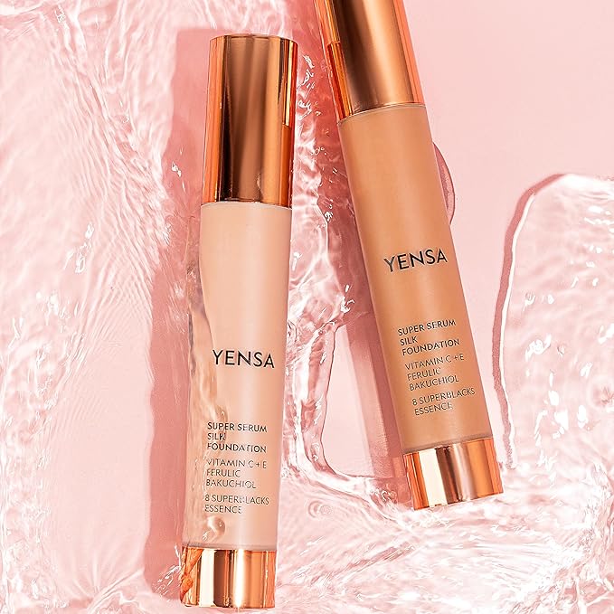YENSA Serum Foundation Makeup - Super Silk Full Coverage Foundation Enriched with Peptides, Vitamin C & Ferulic Acid to Help Reduce Fine Lines, Wrinkles & Dark Circles - Tan 3 (1 oz)