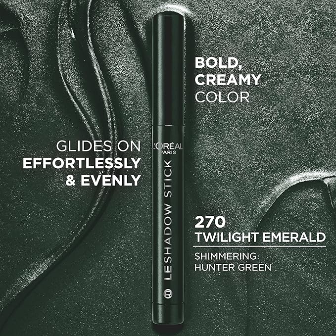 L'Oreal Paris Makeup Le Shadow Stick Eyeshadow, Blendable, Smudge-Resistant, Smokey Cream Eyeshadow, 270 Twilight Emerald