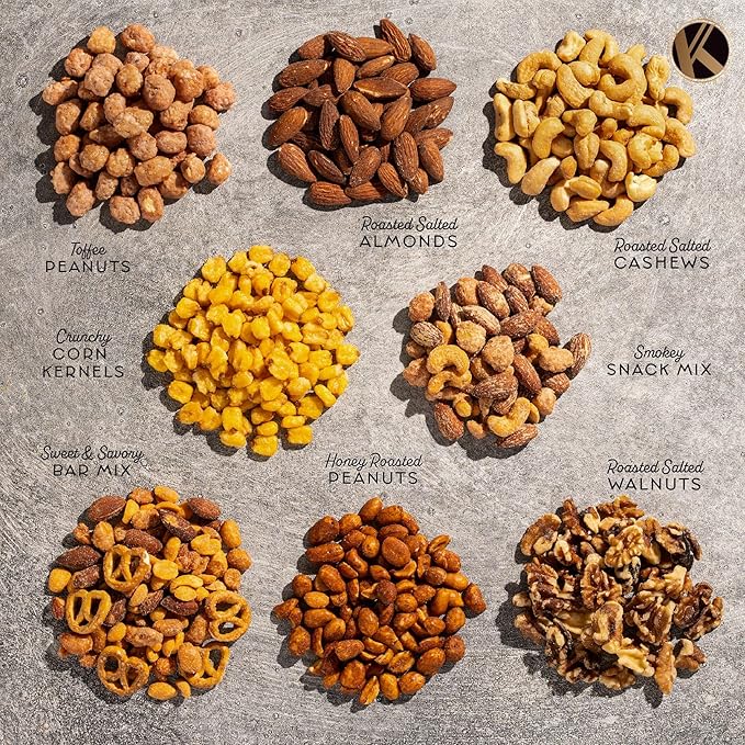KREMERY Gourmet Nut Gift Basket - Mixed Nuts Gift Basket in Seagrass Tray with Ribbon (8 Assortments) Healthy Snack Care Package, Food Assortments